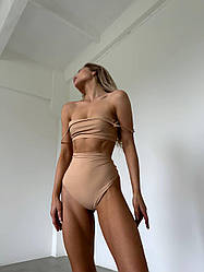 Купальник жіночий базовий ідеальний роздільний плавки висока талія ліф топ біфлекс пляжний комплект OS