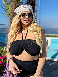 Купальник жіночий базовий ідеальний роздільний плавки висока талія ліф топ із зав'язками біфлекс пляжний батал OS