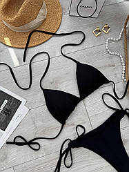 Купальник жіночий базовий літній роздільний плавки з високою талією та ліф із зав'язками біфлекс пляжний 42-46 OS