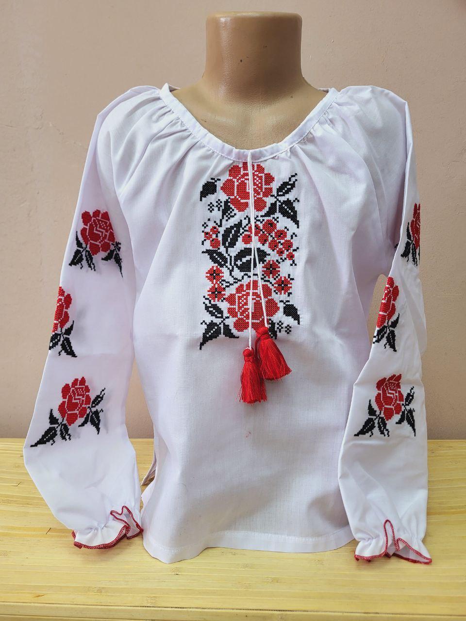 Опт Вишиванка для дівчаток з квітковою вишивкою р. 152-176, червоний