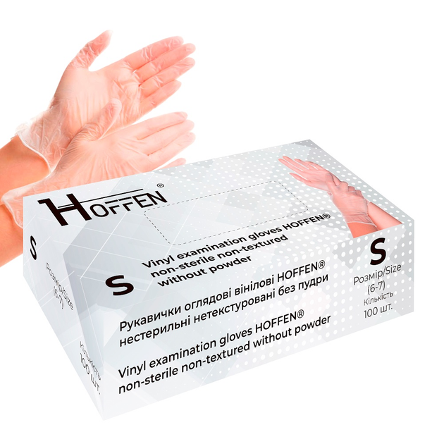 Вінілові рукавички оглядові HOFFEN S, 100 шт