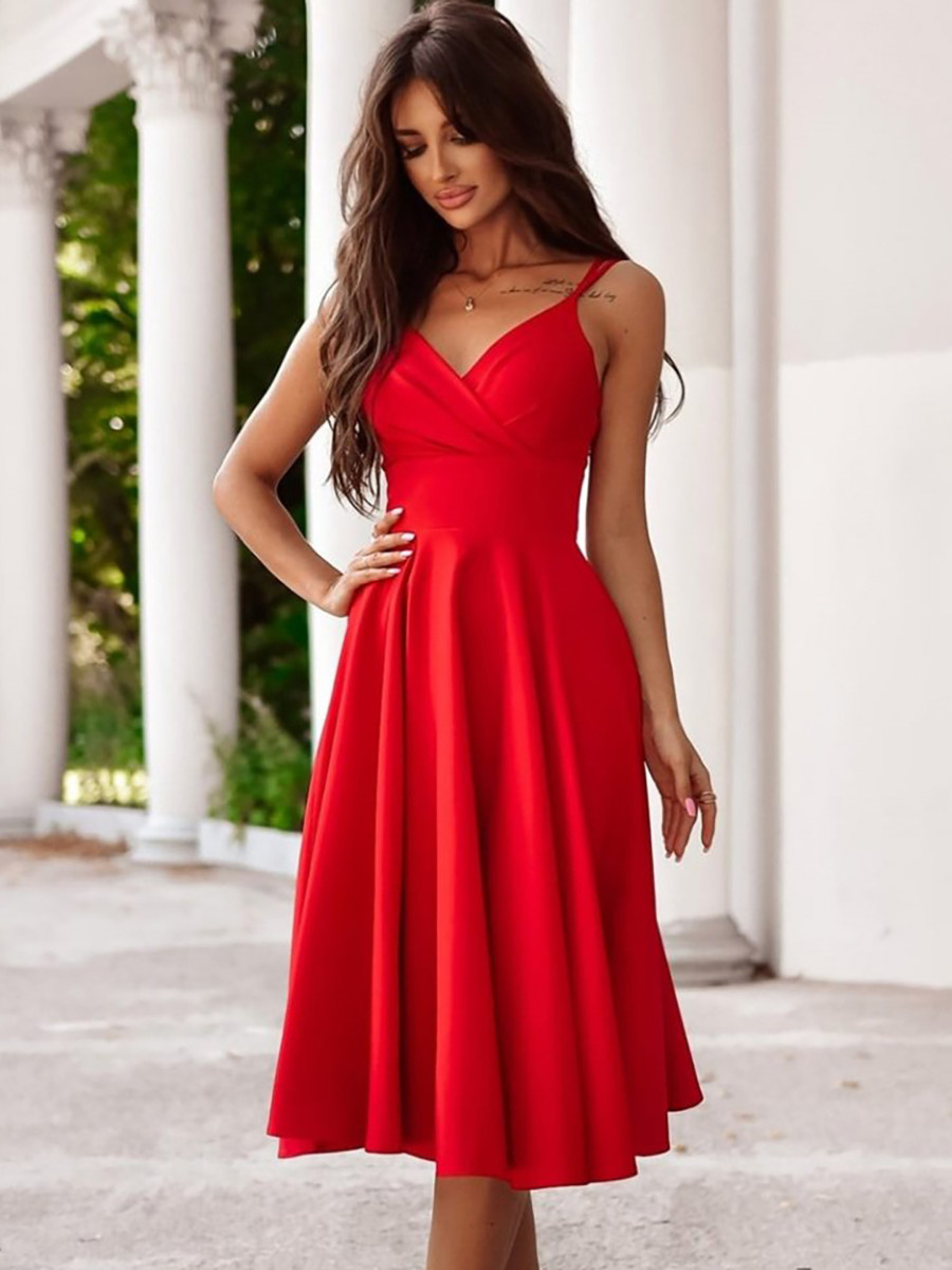 Ніжне красиве молодіжне вечірнє плаття на бретелях, червоне, фото 1