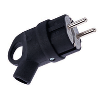 Вилка каучукова кутова із заземленням 16А з кільцем Чорний F161