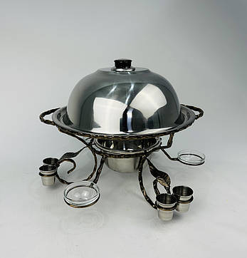 Садж для подачі (підігріву) шашлику 36 див. з соусницами і чарками + кришка, посилений, фото 1