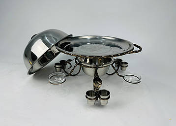 Садж для подачі (підігріву) шашлику 36 див. з соусницами і чарками + кришка, посилений, фото 2