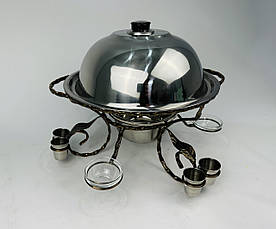 Садж для подачі (підігріву) шашлику 36 див. з соусницами і чарками + кришка, посилений, фото 4