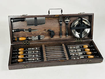 Набір шампурів в дерев'яному кейсі ГОЛД