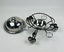 Садж для подачі (підігріву) шашлику 28 см. з соусницами і чарками + кришка, посилений, фото 2