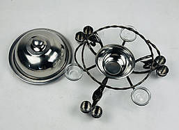 Садж для подачі (підігріву) шашлику 28 см. з соусницами і чарками + кришка, посилений, фото 4