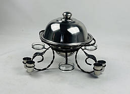 Садж для подачі (підігріву) шашлику 28 см. з соусницами і чарками + кришка, посилений, фото 5