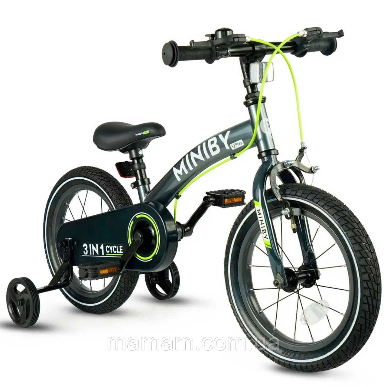 Двоколісний велосипед - біговел Qplay Miniby 3в1 14" Grey, фото 1