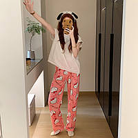 Легкі піжамні штани Hello Kitty, тонкі, літні, розмір М, коралові (10575)
