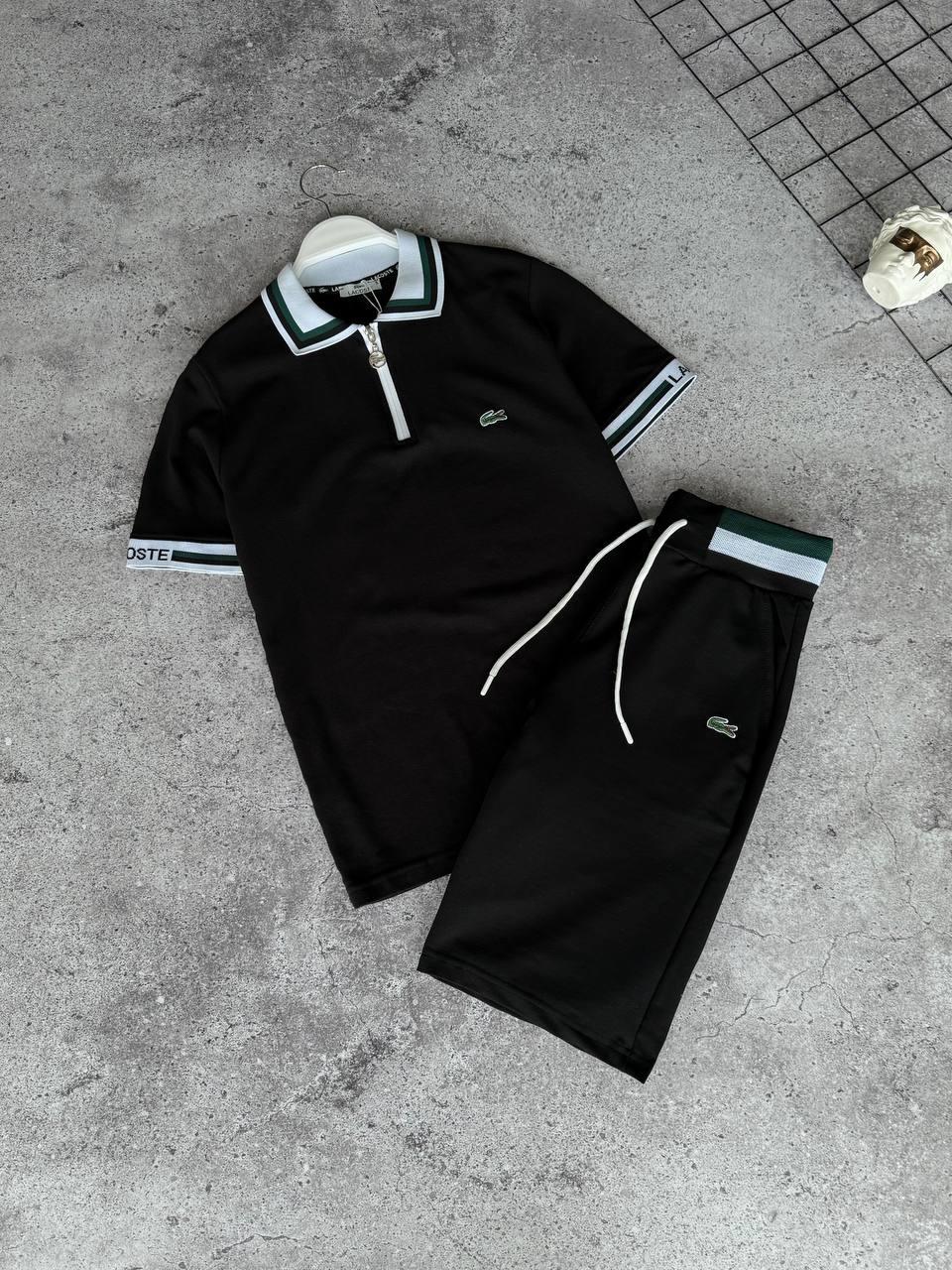 Костюм чоловічий літній чорний футболка та шорти фірмовий Lacoste, фото 1