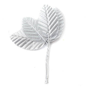 Декоративні листочки з тканини "Срібло" 3*5см 10шт LDK002