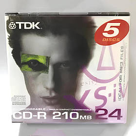 Диски CD-R Mini TDK 80 мм 210 MB 24X набір з 5 дисків у тонкому кейсі для зберігання даних музики чи відео