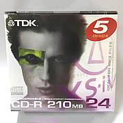 Диски CD-R Mini TDK 80 мм 210 MB 24X набір з 5 дисків у тонкому кейсі для зберігання даних музики чи відео