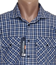 Чоловіча сорочка Brossard vk-0067 синя в клітинку класична бавовна з коротким рукавом, теніска натуральна, фото 3