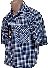 Чоловіча сорочка Brossard vk-0067 синя в клітинку класична бавовна з коротким рукавом, теніска натуральна, фото 4