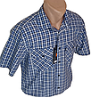 Чоловіча сорочка Brossard vk-0067 синя в клітинку класична бавовна з коротким рукавом, теніска натуральна, фото 8