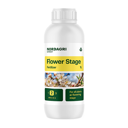 Стимулятор цвітіння рослин NORDAGRI Flower Stage (гумінові, фульвові кислоти, добрива), 1 л, фото 1