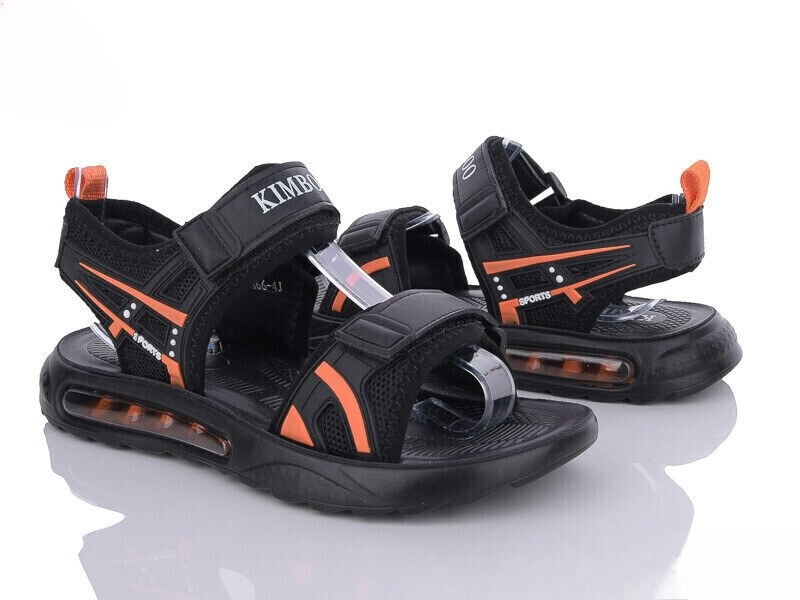 Дитячі літні сандалі в чорному кольорі з оранжевими вставками для хлопчика, фото 1