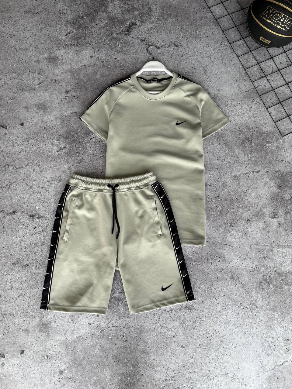 Костюм чоловічий літній бежевий футболка та шорти фірмовий Nike (Найк), фото 1