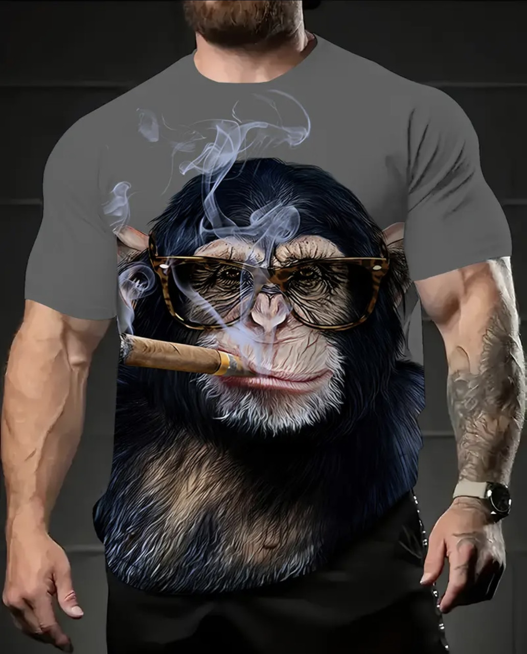 Футболка чоловіча з 3Д друкованим малюнком мавпи, фото 1