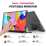 Портативний сенсорний монітор Sibolan 14" FullHD IPS Touchscreen з магнітним чохлом, фото 3