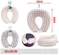 Подушка на шею в клеточку дорожная в ассортименте. 28х30 см. Подголовник в машину. Подушки-подголовники.