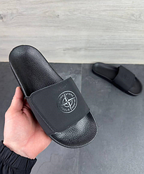 Чоловічі шльопанці Stone Island чорні на липучці тапки сланці нубук