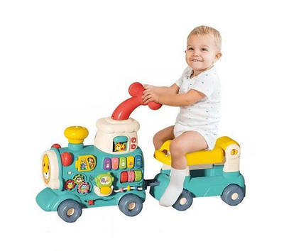 Ігрові ходунки паровозик 5 в 1 з музикою світлом і сортерами Інтерактивний толокар каталка з піаніно паром для малюків