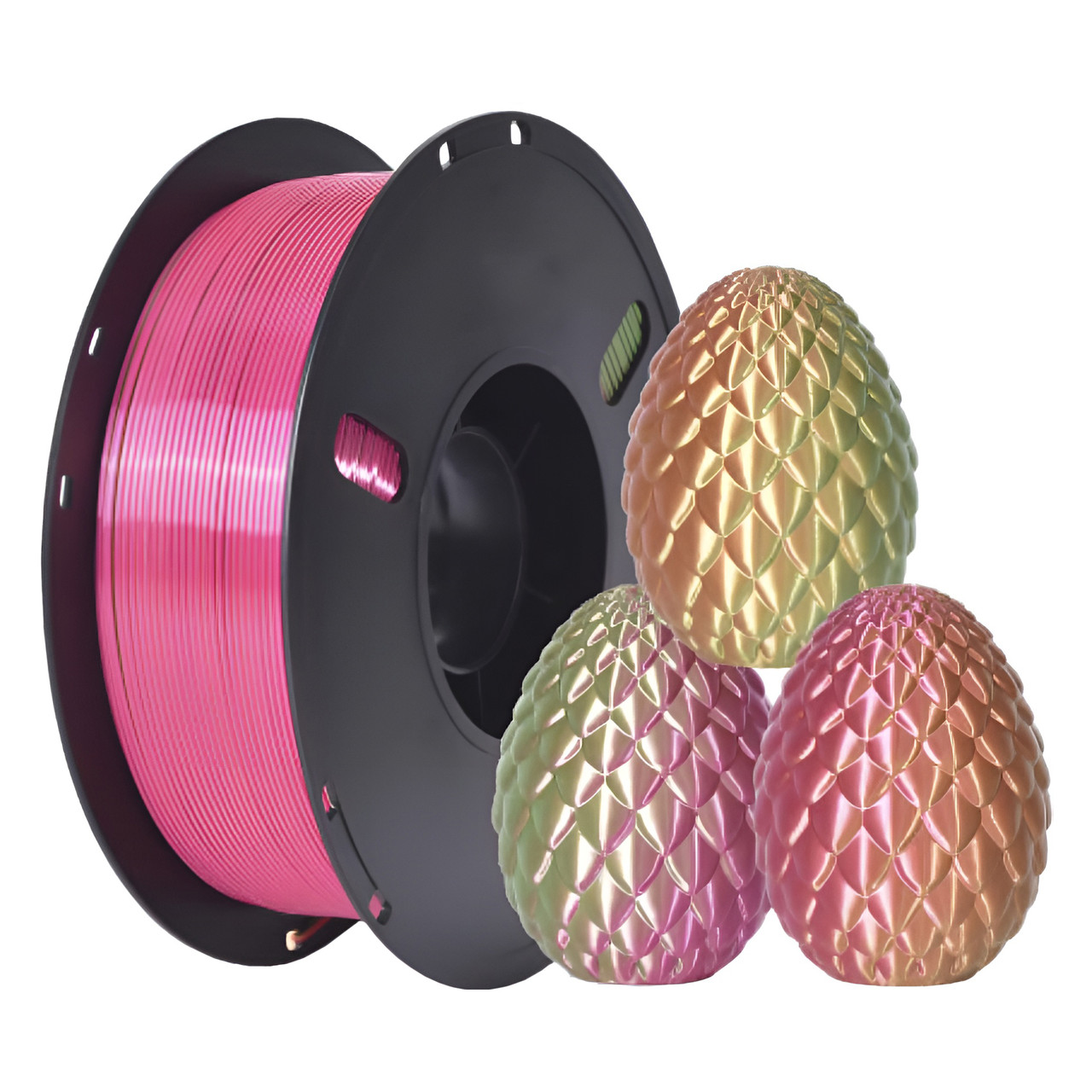 Пластикова нитка PLA, 1.75 мм, 1 кг Шовковий триколор [золото-зелений-рожево-червоний]