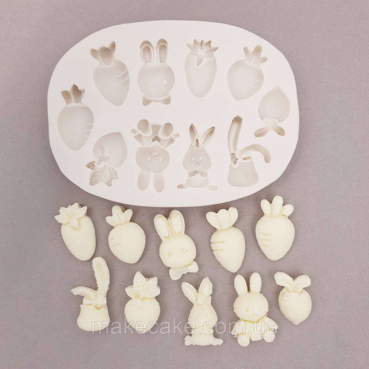 Силіконовий молд Зайчики моркви 7х9 см, фото 1