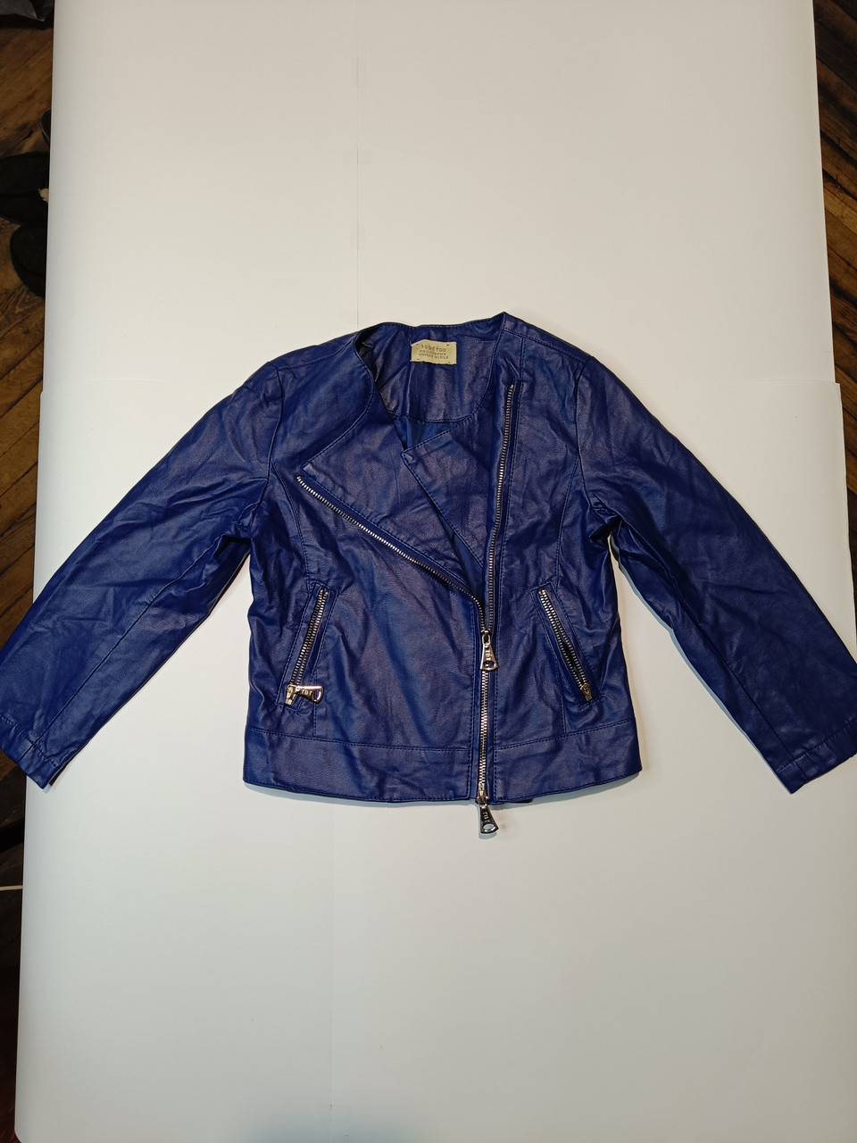 Дитяча синя шкіряна куртка косуха ToBeToo на дівчинку (екошкіра)