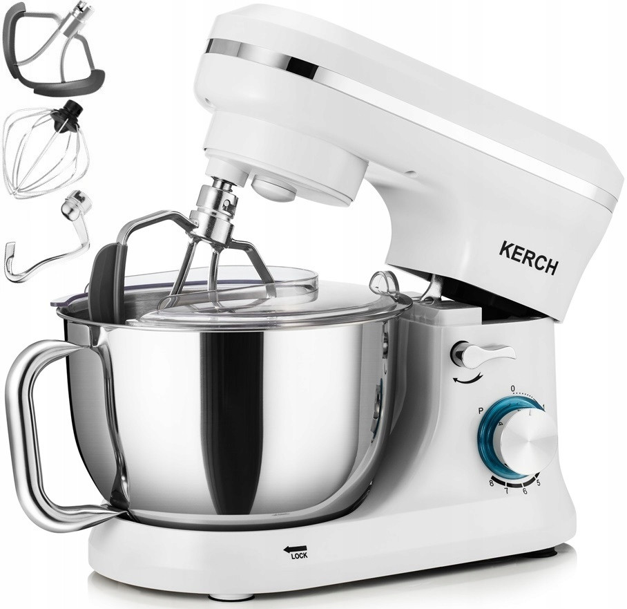 Тестоміс міксер планетарний KERCH FERRO White 1700 Вт, 8 рівнів швидкості, чаша 4,5 л з нержавної сталі, фото 1