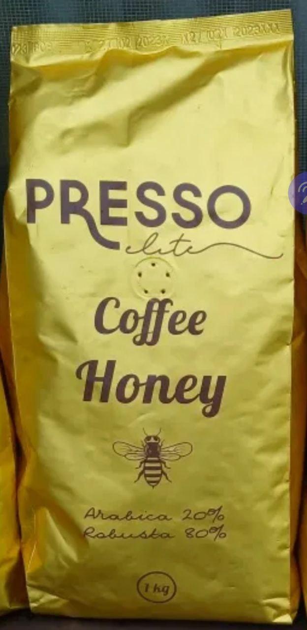 Кава в зернах PRESSO Coffee HONEY, 1000г купаж 20/80 свіжого обсмажування з ароматом меду