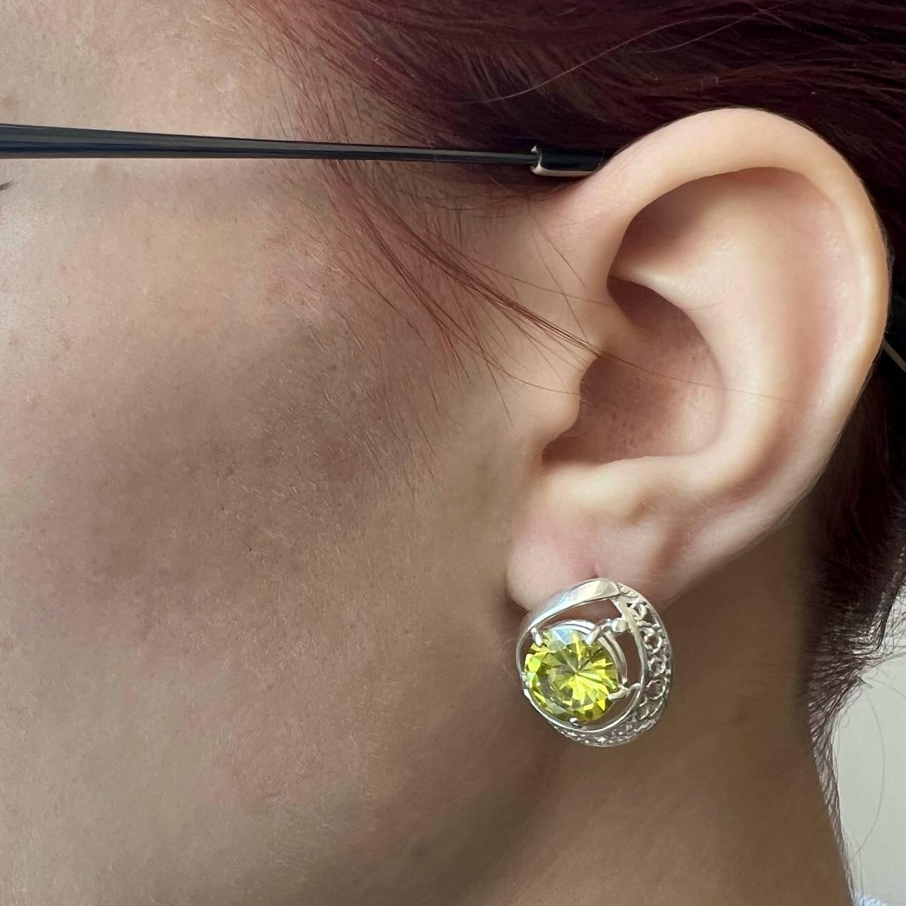 Срібні сережки ажурного дизайну з жовтим каменем «Сонячний Блиск», фото 1