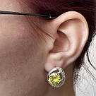 Срібні сережки ажурного дизайну з жовтим каменем «Сонячний Блиск», фото 4