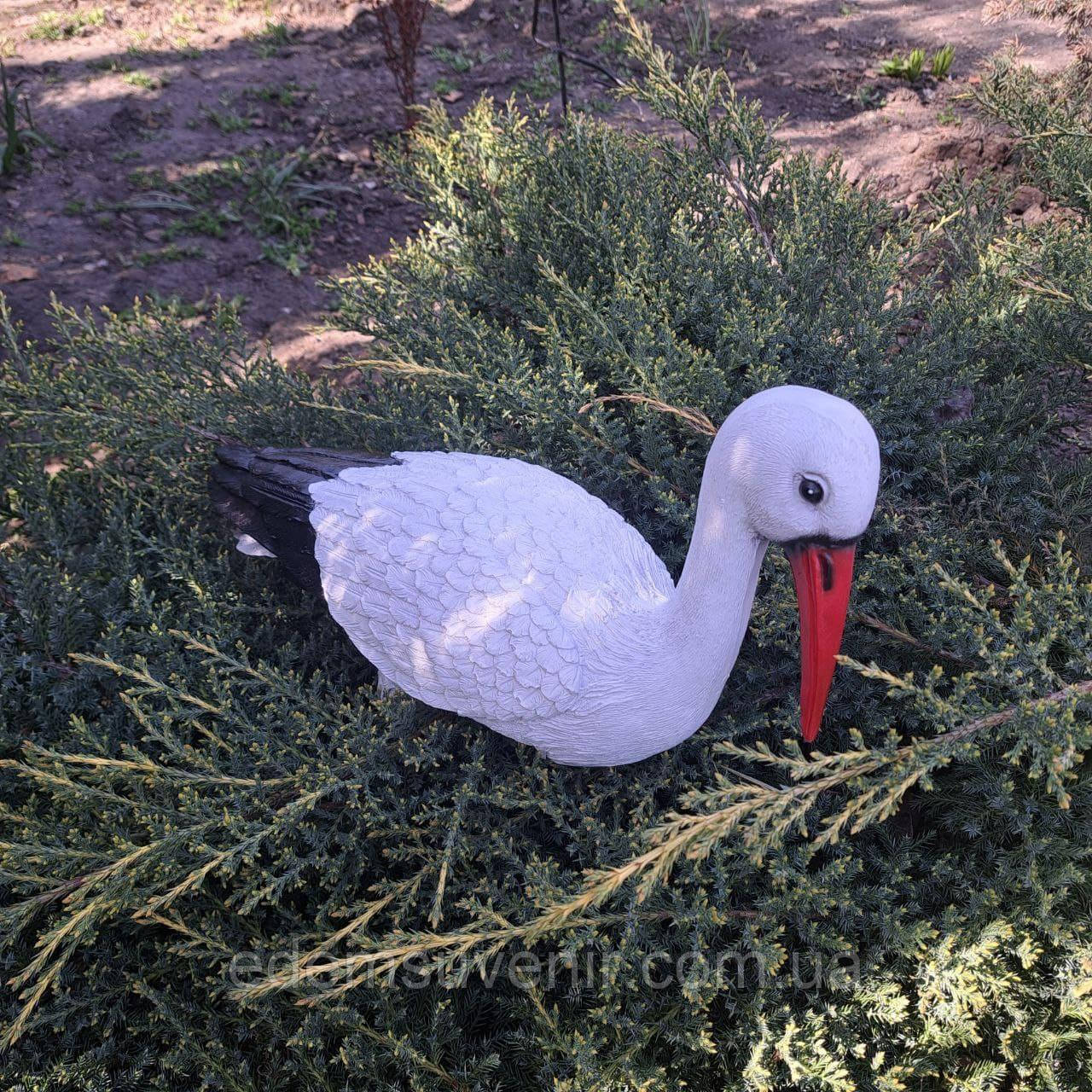 Садова фігура Лелека середній №1 (22х14х40 см), для гнізда, лелека в сад, фігурка лелеки із полістоуну