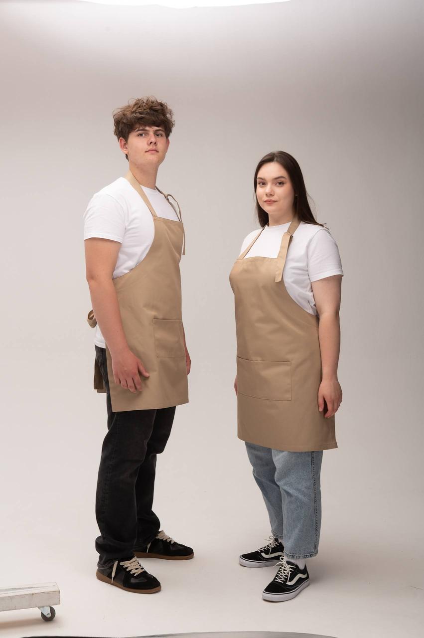 Фартух з нагрудником для кухаря бариста флориста офіціанта з натуральної тканини бежевий