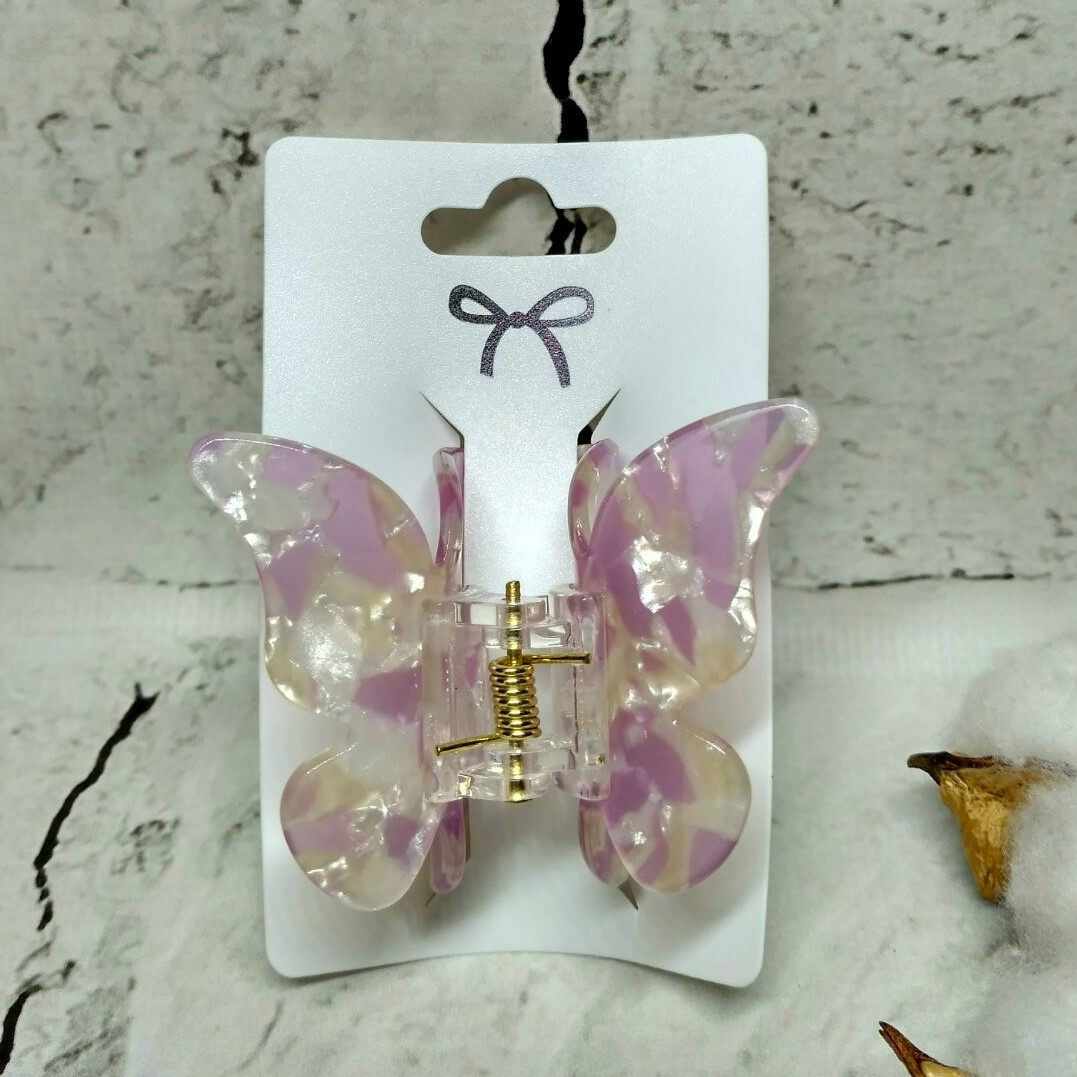 Крабик для волосся Метелик ажурні крила перламутр заколка затискач 6х4,5 см Бузковий 21518-3