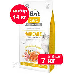 Brit Care Grain Free Haircare Healthy & Shiny Coat - Беззерновой корм для дорослих кішок з довгою шерстю (лосось/курка)7кг*2
