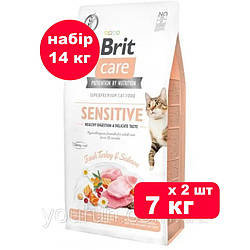Brit Care Grain Free Sensitive Healthy Digestion&Delicate Taste-Корм для вибагливих котів (індичка/лосось) 7 кг*2
