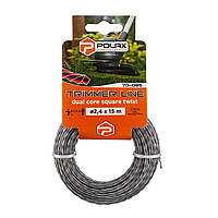 Жилка для тримера "Кручений квадрат з кордом" 2,4 мм Polax 15 м (70-085)