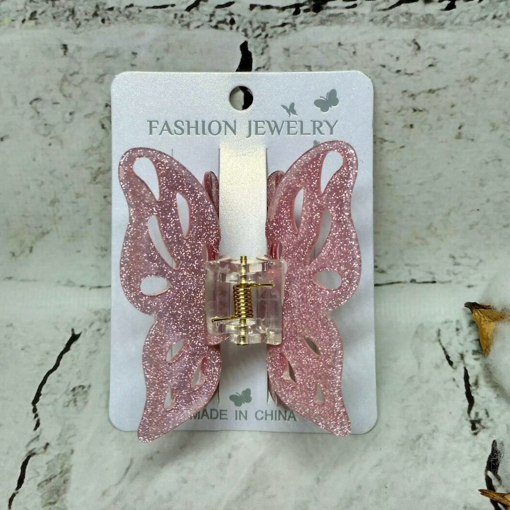 Крабик для волосся Метелик блискучий ажурні крила заколка затискач 6,5х5 см Рожевий 11718-4