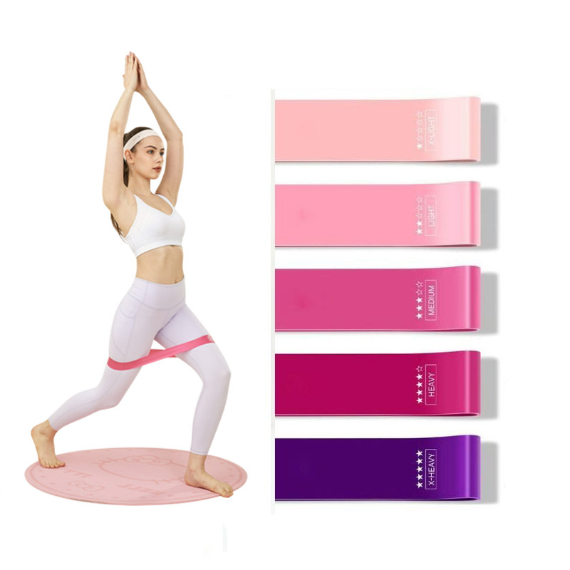 Фітнес гумка набір 5 шт для спорту тренувань фітнесу в чохлі навантаження 5-40 LBS WOSWEIR рожевий (GS-185878), фото 1