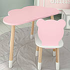 Столик хмарка 46х70х40 та стілець медведик 26.5х26х25, дитячий стіл та стільчик для малювання/занять, рожевий з білим