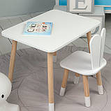 Стіл прямокутний 46х60х45 і стілець вушка кролика 26.5х26х25, столик та стільчик в дитячу, білий, фото 3