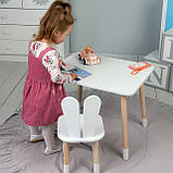 Стіл прямокутний 46х60х45 і стілець вушка кролика 26.5х26х25, столик та стільчик в дитячу, білий, фото 4