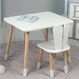 Стіл прямокутний 46х60х45 і стілець вушка кролика 26.5х26х25, столик та стільчик в дитячу, білий, фото 5